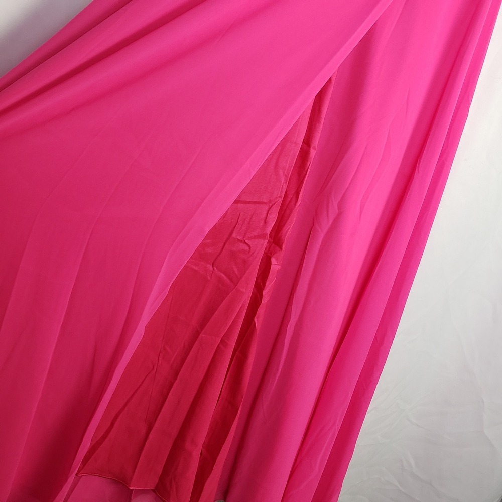 Lulus M Dreamy Romance Hot Pink Backless Maxi Dress Square Neck High Slit Gown - Picture 4 of 10